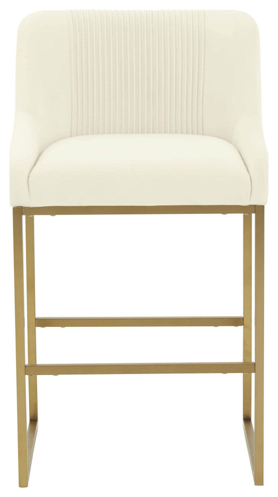 Lisa Pleated Velvet Counter Stool, Cream