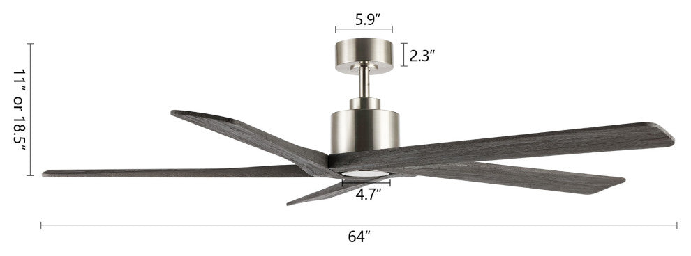 64" Reversible 5-Blade DC Ceiling Fan With Remote Control, Brushed Nickel/Gray
