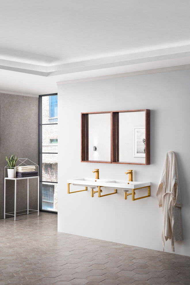 Three Boston 18" Wall Brackets, Radiant Gold, 47" White Glossy Composite Top