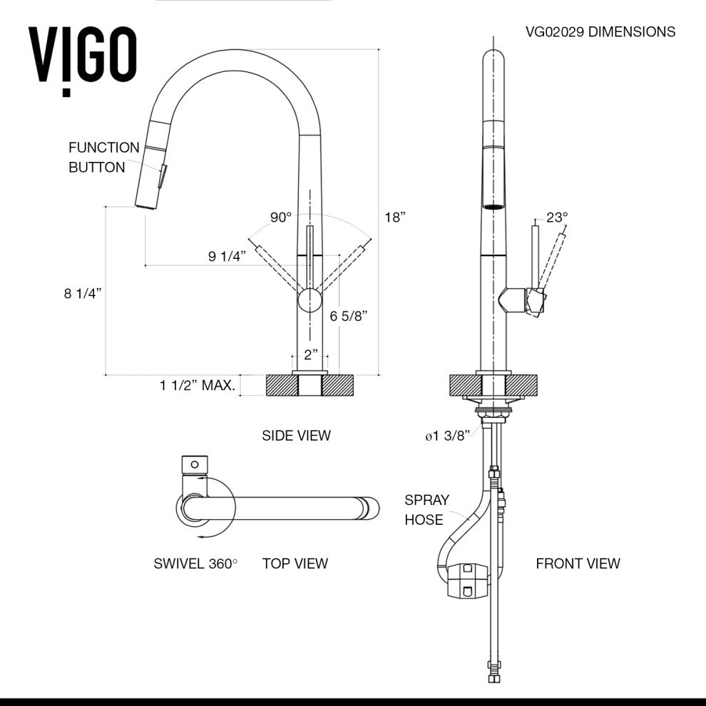 VIGO Greenwich 18" H Single Handle Pull-Down Sprayer Kitchen Faucet, Stainless Steel, No Sensor, Without Extras