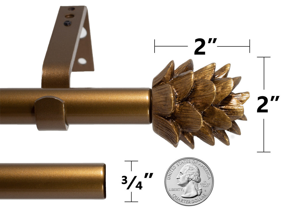 3/4" Pinecone Adjustable Curtain Rod, Renaissance Gold, 84"-120"
