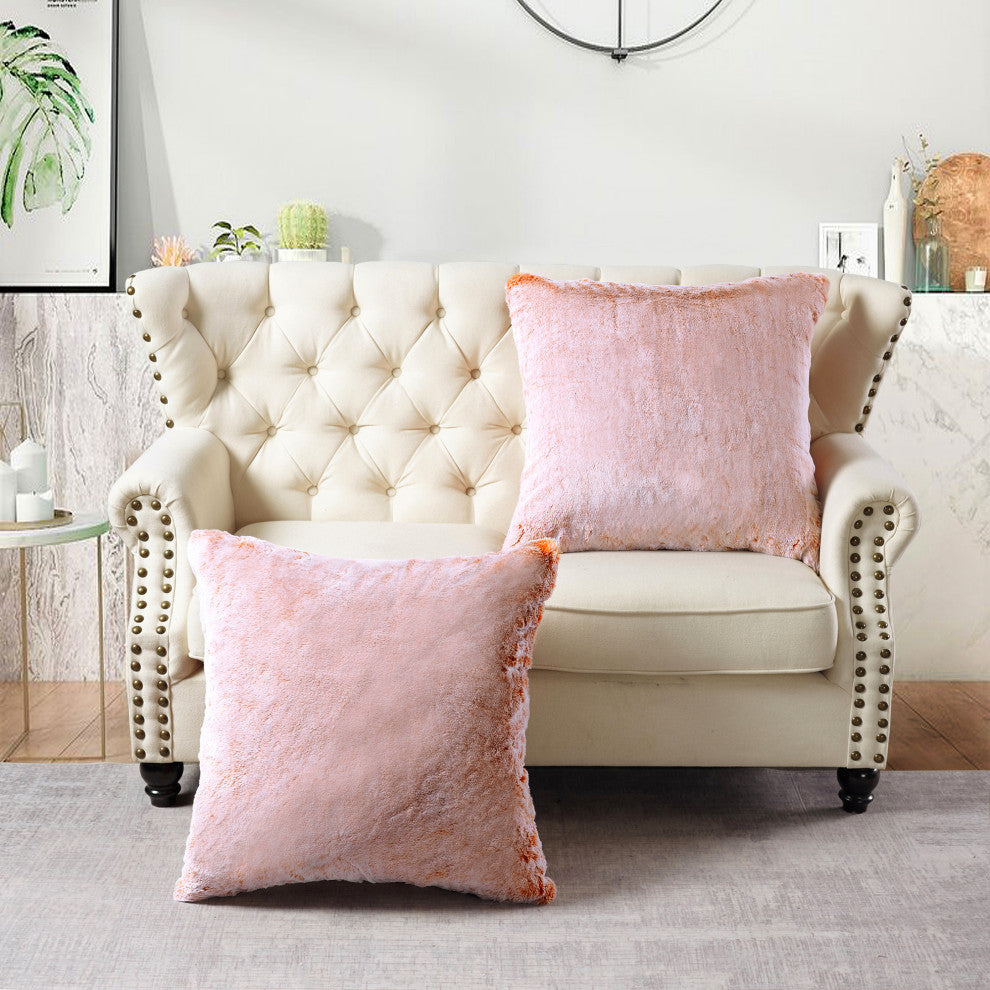 Heavy Faux Fur Throw Pillow Covers 2pcs Set, Burnt Orange, 26''x26''