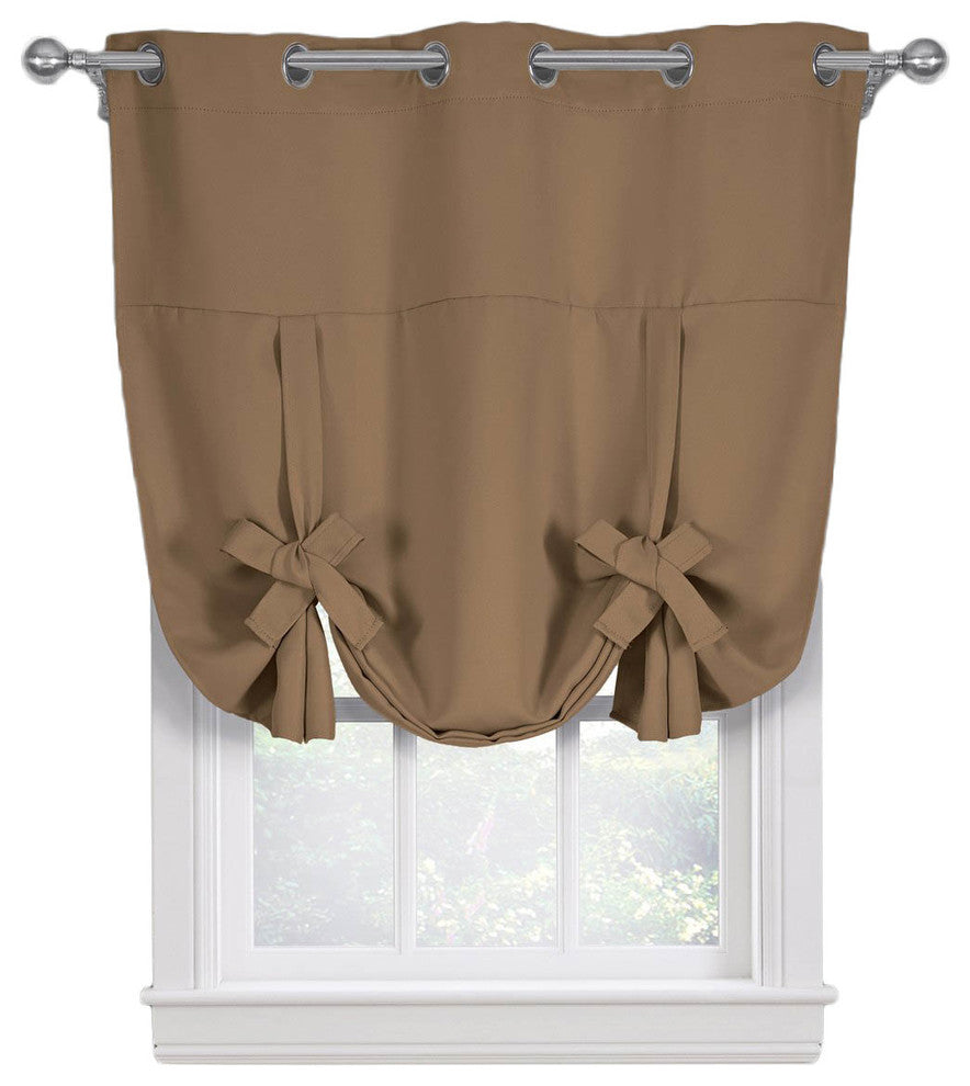 Ava Blackout Curtains Grommet Tie Up Shade, Cappuccino, 46"x63"