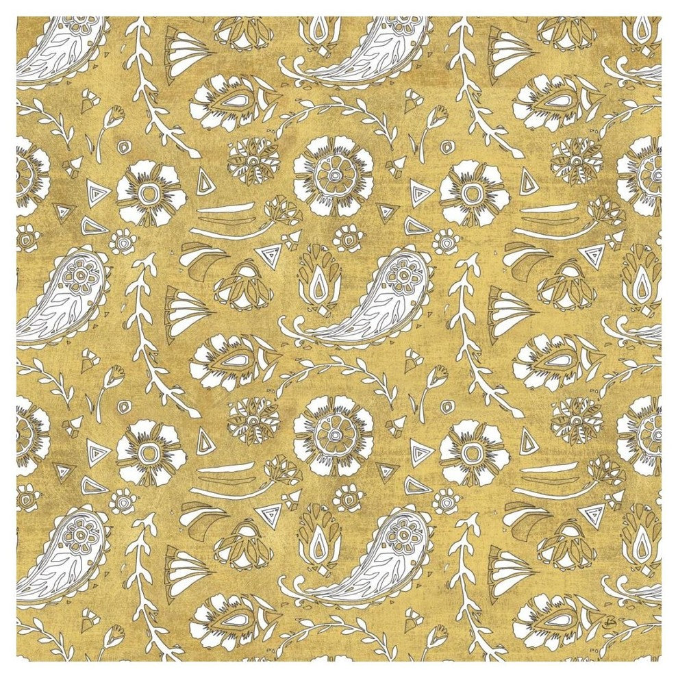 "Color my World Nordic Woodcut Pattern Gold" Print by Daphne Brissonnet, 26"x26"