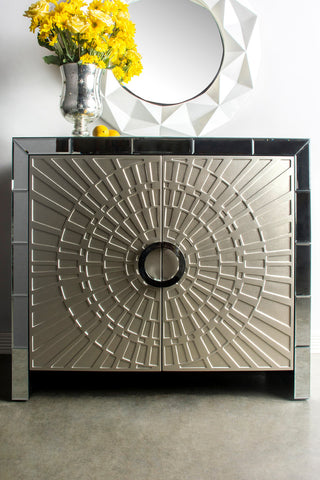 Lifestyle image showing the cabinet in a room setting with decor; full view without text or diagrams.