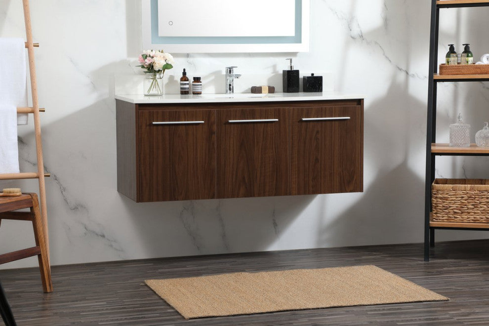 Elegant VF44548MWT-BS 48" Single Bathroom Vanity, Walnut With Backsplash