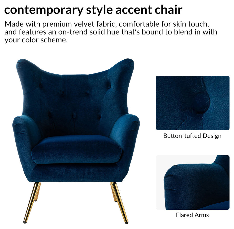 Tufted Accent Chair With Golden Legs, Navy