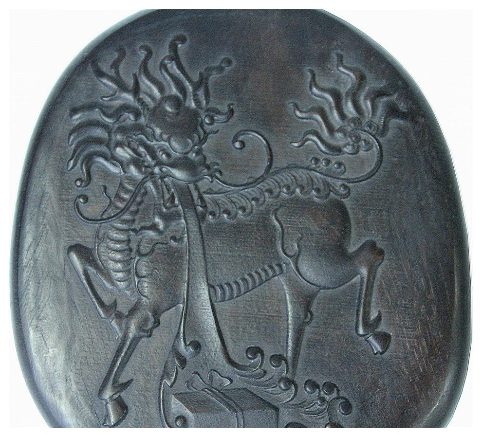 Chinese Kirin Motif Oval Shape Box With Ink Stone Inkwell Pad Hws2443