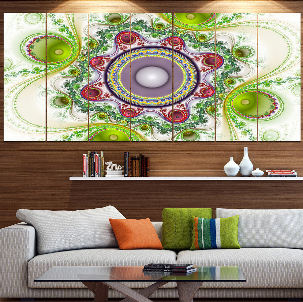 Light Green Pattern with Circles, Abstract Canvas Art Print, 83"x32", 7 Panels