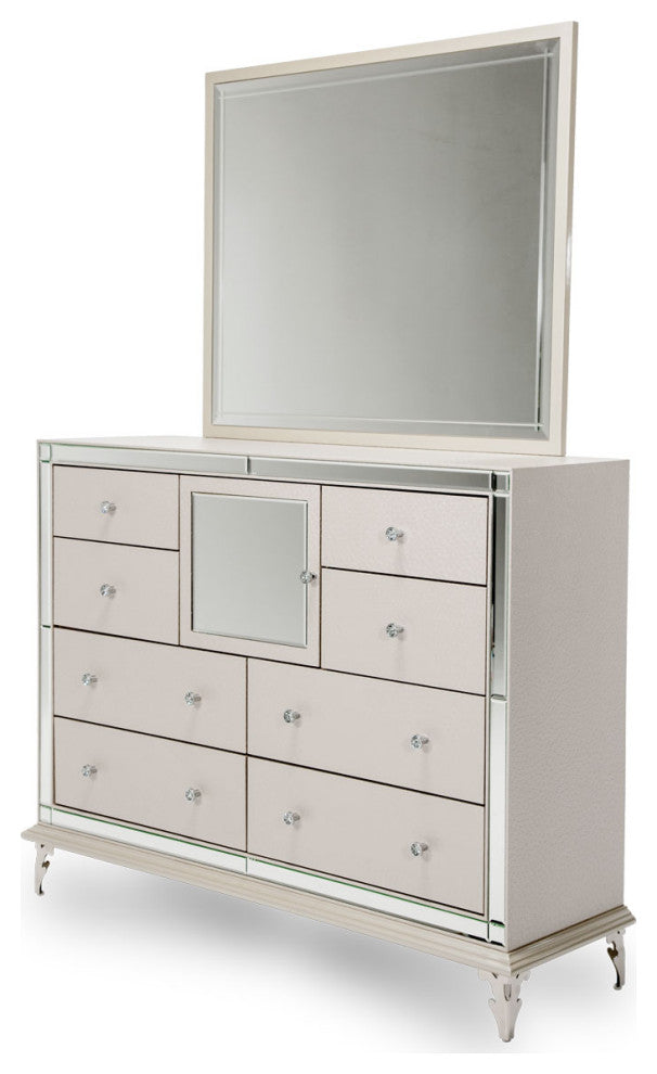 Hollywood Loft Dresser With Mirror Set - Frost