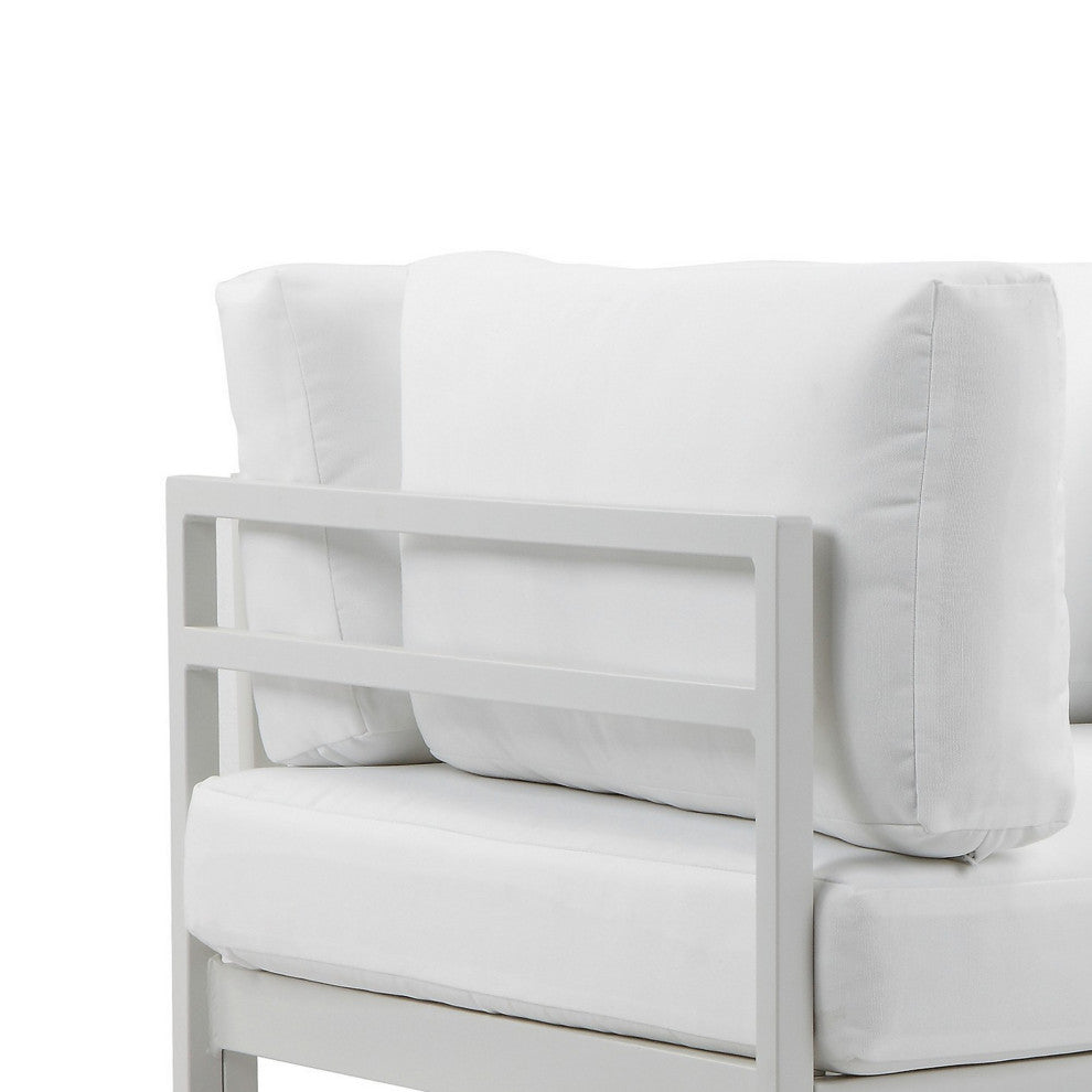 Benzara BM287772 Outdoor Armchair, White Aluminum, Water Resistant Cushions