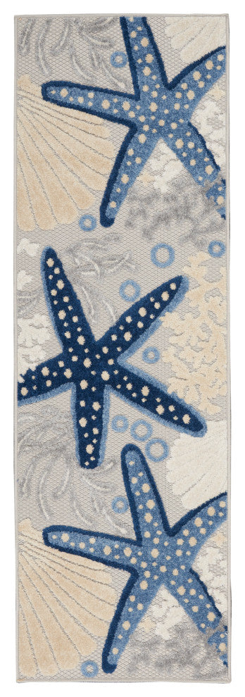 Nourison Aloha 2' x 6' Blue/Grey Coastal, Nautical & Beach Area Rug