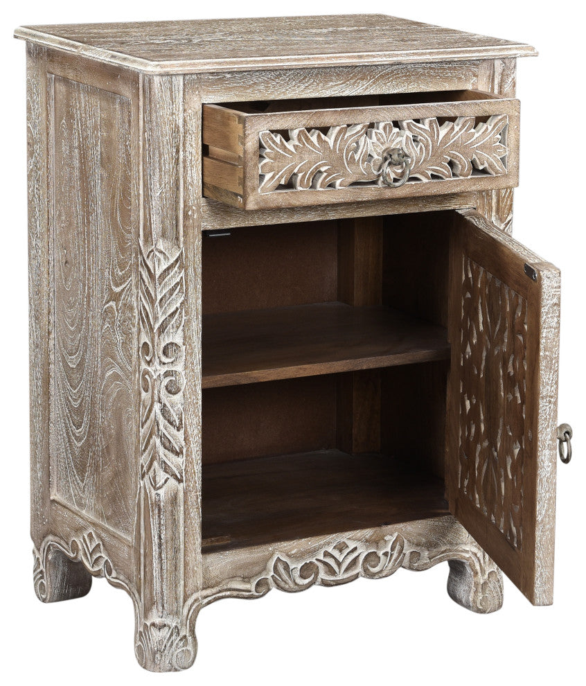 Delaney Carved 1 Door Nightstand, Limestone Gray, Right