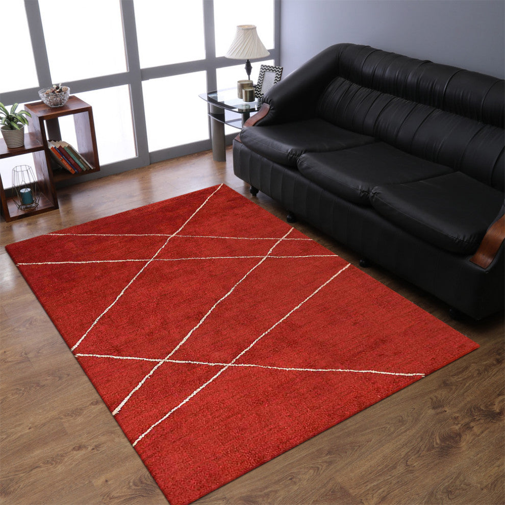 HAND KNOTTED LOOM SILK ECO-FRIENDLY AREA RUGS-Rectangle,Red Beige,Geometric, [Rectangle] 9'x12'