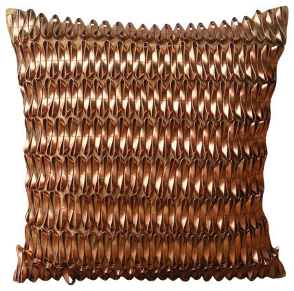 Faux Leather Toss Pillow Covers Metallic Rust Orange 20"x20" Knots, Rustic Rust