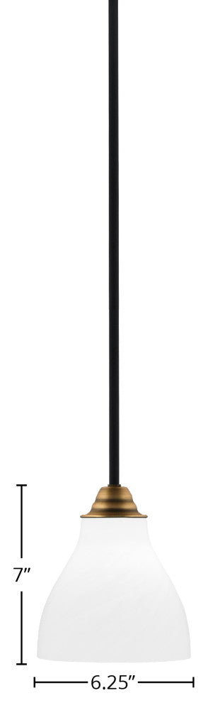 Paramount 1-Light Mini Pendant, Matte Black & Brass, 6.25" White Marble Glass