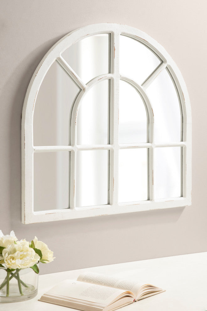 Boldmere Wide Arch Windowpane Mirror, White, 30"x29"