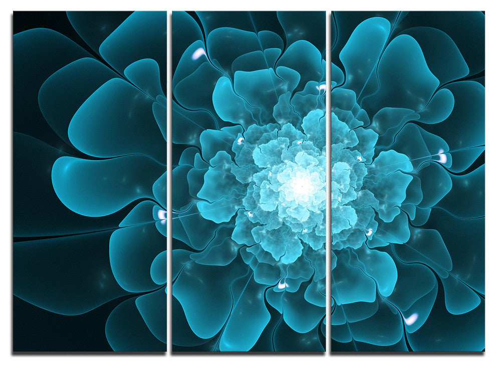"Fractal Flower Clear Blue Digital Art" Metal Wall Art, 3 Panels, 36"x28"