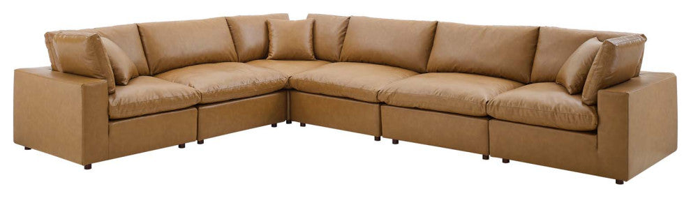 Commix Down Filled Overstuffed Vegan Leather 6-Piece Sectional Sofa - Tan
