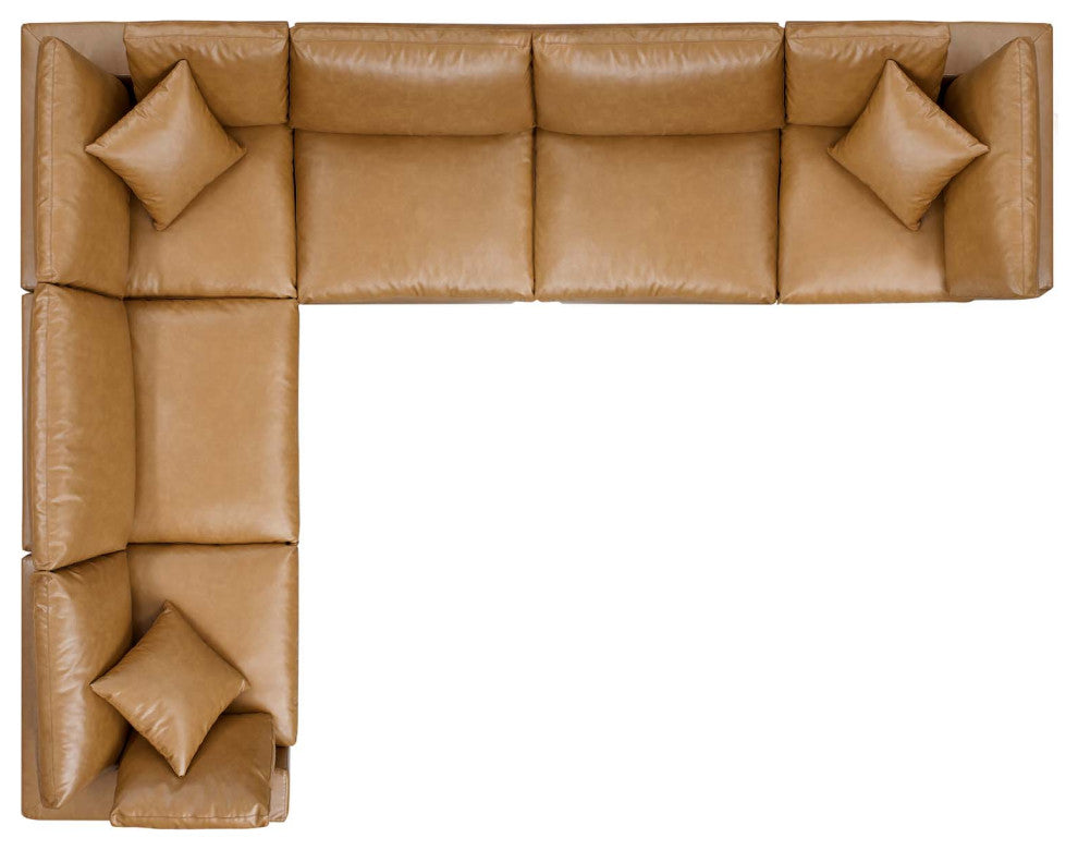 Commix Down Filled Overstuffed Vegan Leather 6-Piece Sectional Sofa - Tan
