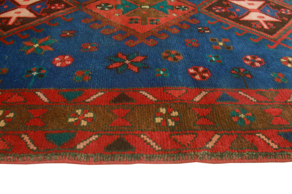 Fine Vintage Distressed Stephan Blue/Red Runner, 3'7x9'10