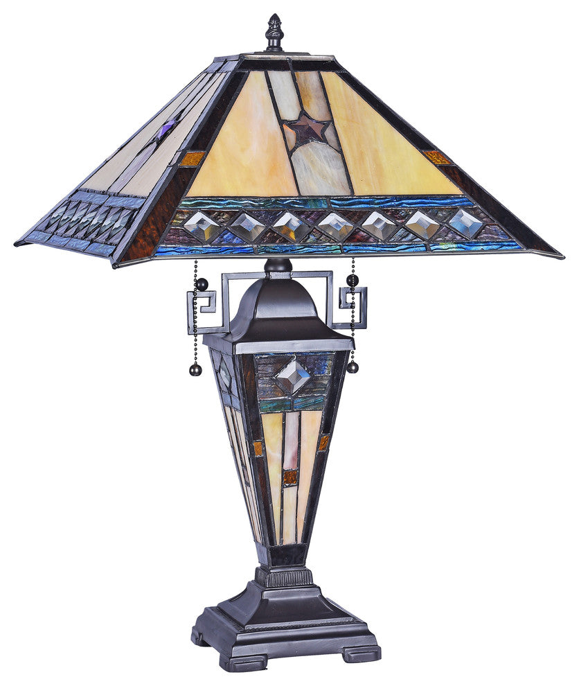 TRISTAN Tiffany-style 1 Light Double Lit Table Lamp 16inches Wide