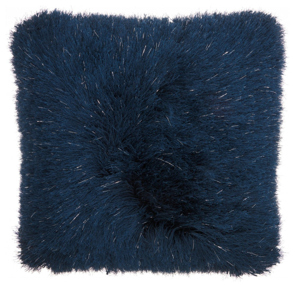 Plush Navy Shag Accent Throw Pillow