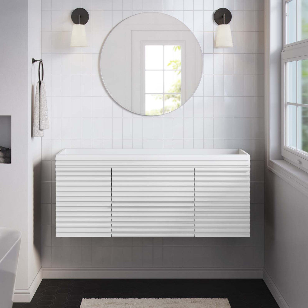 Render 48" Wall-Mount Bathroom Vanity Cabinet, White