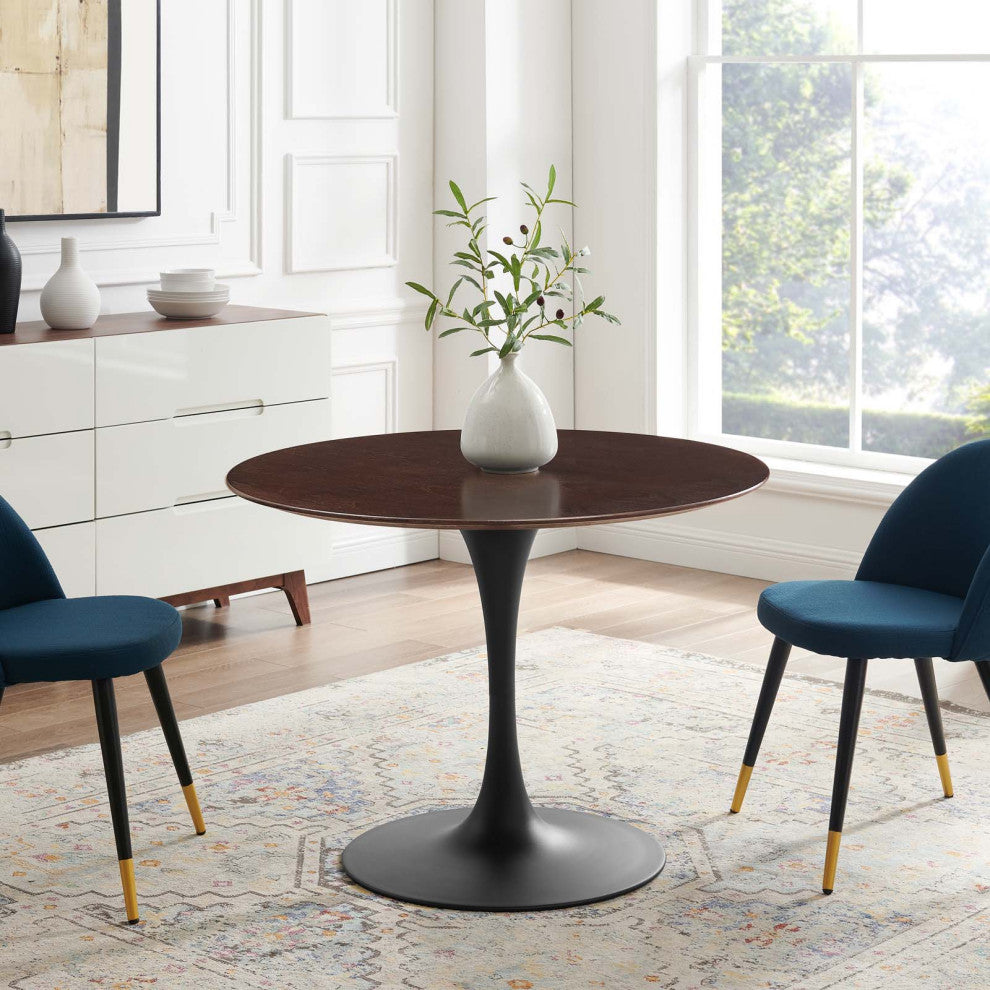 Dining Table, Round, Wood, Black Dark Brown, Modern, Cafe Bistro Restaurant