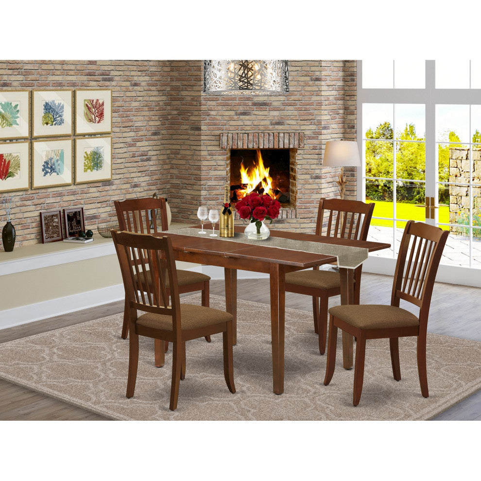5Pc Dining Set, Rectangle Table, Butterfly Leaf, Linen White