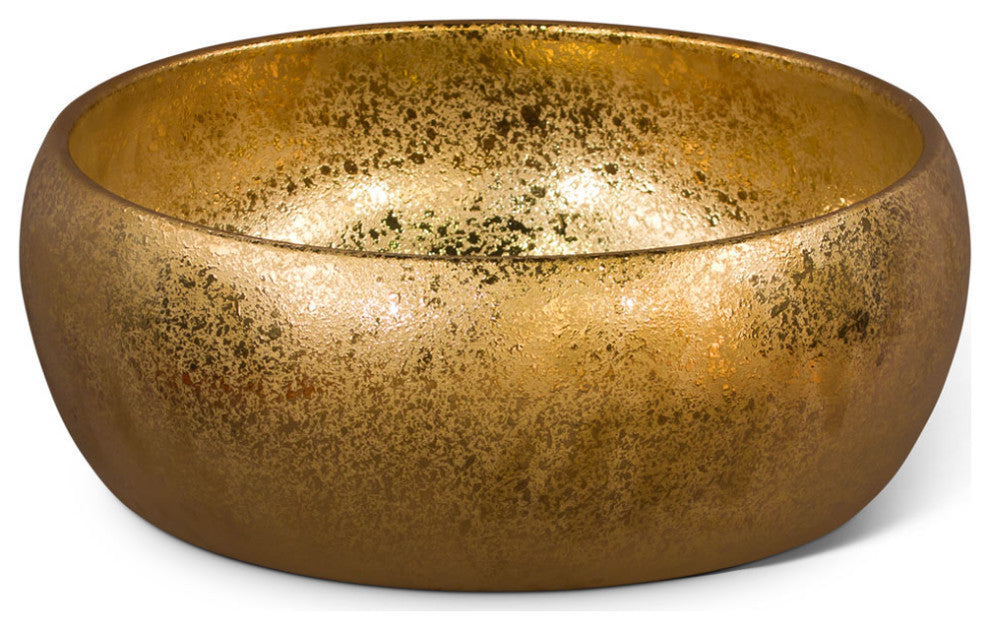 15in Gold Textured Oriental Porcelain Basin