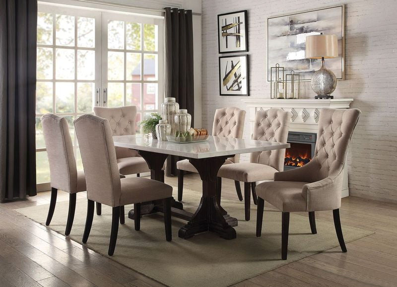 60180 Dining Table - White Marble Top & Weathered Espresso