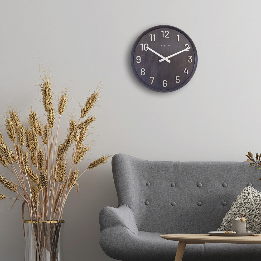 Precious 20" Wooden Wall Clock With Raised Metal Numbers, Black