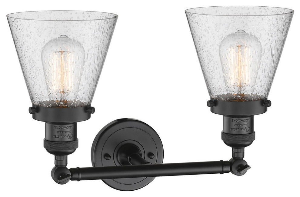 Small Cone 2-Light LED Bath Fixture, Matte Black, Glass: Seedy
