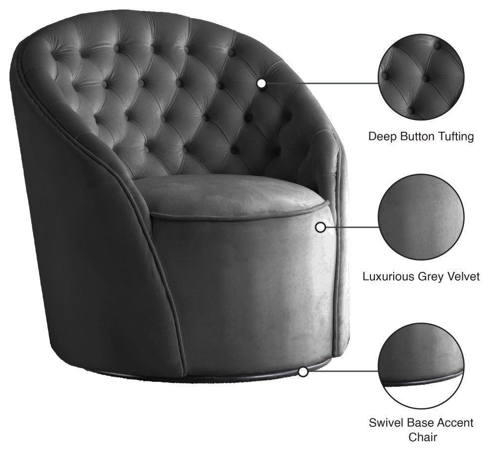 Alessio Velvet Upholstered Accent Chair, Gray