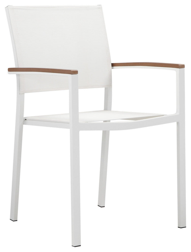 Benzara BM287792 Fifi 21" Set of 6 Dining Chairs, Brown Armrests White Fabric