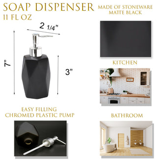 Bathroom Soap and Lotion Dispenser Diamond Stoneware White, Black