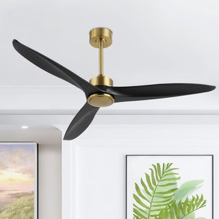 52" Solid Wood 3-Blade Propeller Ceiling Fan With Remote, Gold/Black