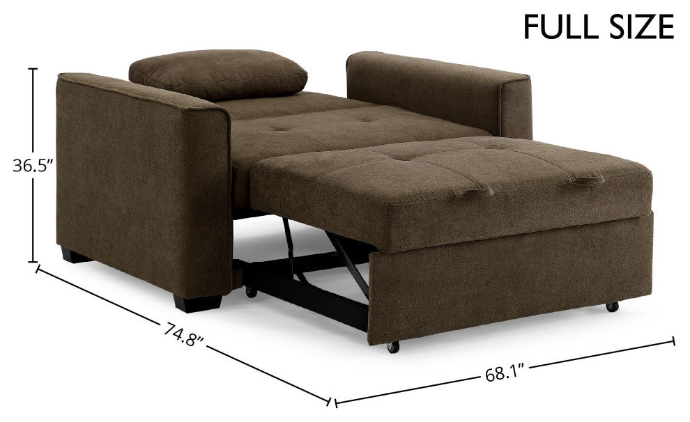 Nantucket Pull-Out Chenille Sleeper Sofa With Accent Pillows, Cappuccino, Full