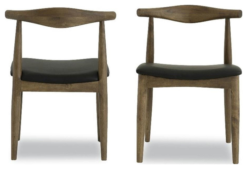 Pemberly Row 30"H Mid-Century Wood/Faux Leather Dining Chair in Black (Set of 2)