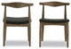 Pemberly Row 30"H Mid-Century Wood/Faux Leather Dining Chair in Black (Set of 2)