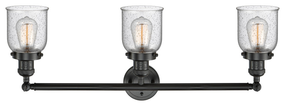 Small Bell 3-Light Bath Fixture, Seedy Glass, Matte Black