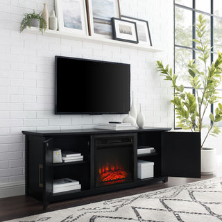 Camden 58" Low Profile TV Stand With Fireplace Black