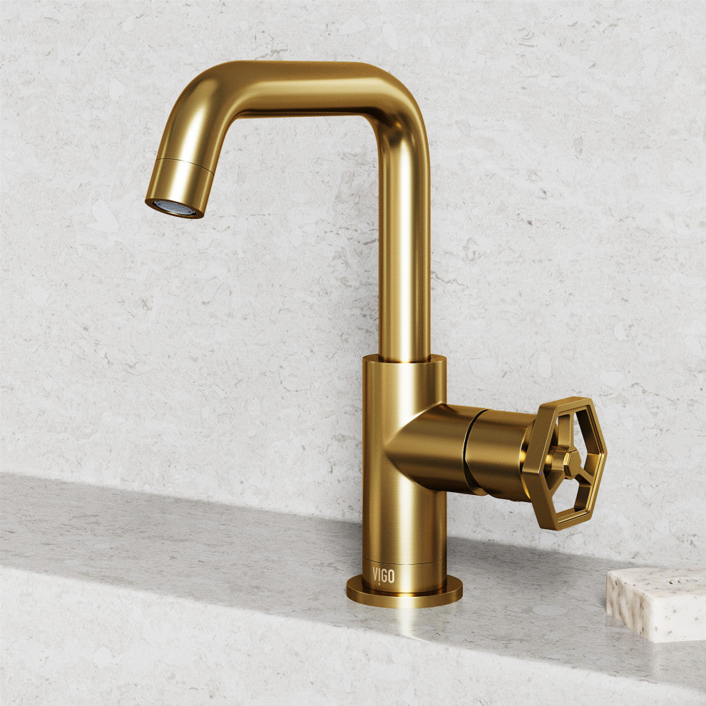 VIGO Ruxton 9" H Single Handle Single Hole Bathroom Faucet, Matte Brushed Gold, Without Extras