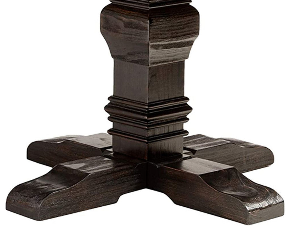 ACME Nolan Dining Table WithPedestal, White Marble and Salvage Dark Oak