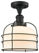Large Bell Cage 1-Light Semi-Flush Mount, Matte Black, Matte White