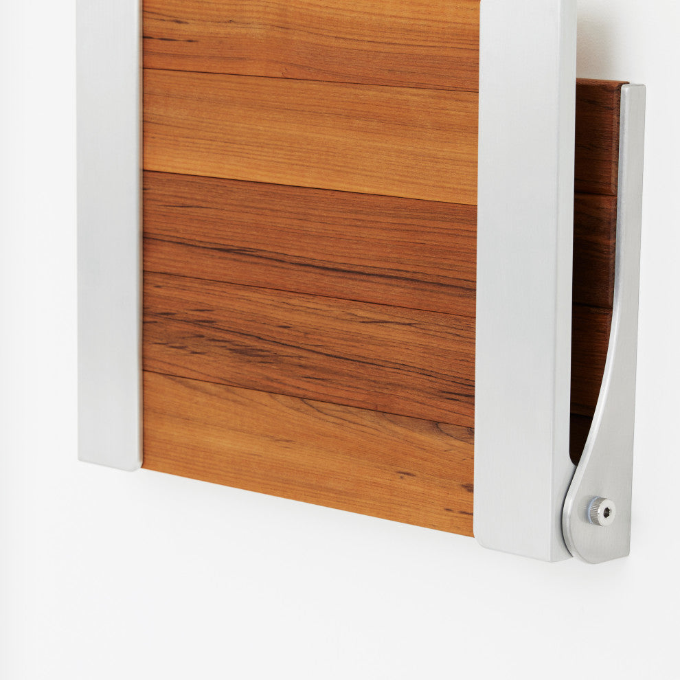 Silhouette Natural Teak Wood Folding Shower Bench Seat, Silver Frame