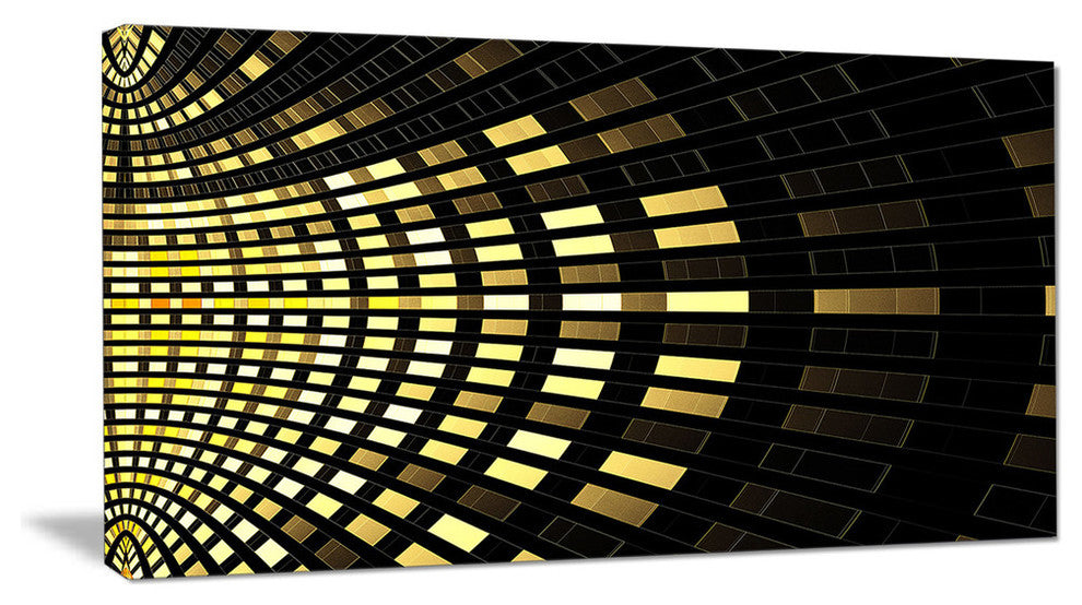 Abstract Fractal Gold Square Pixel, Oversized Abstract Canvas Art Print, 60x28