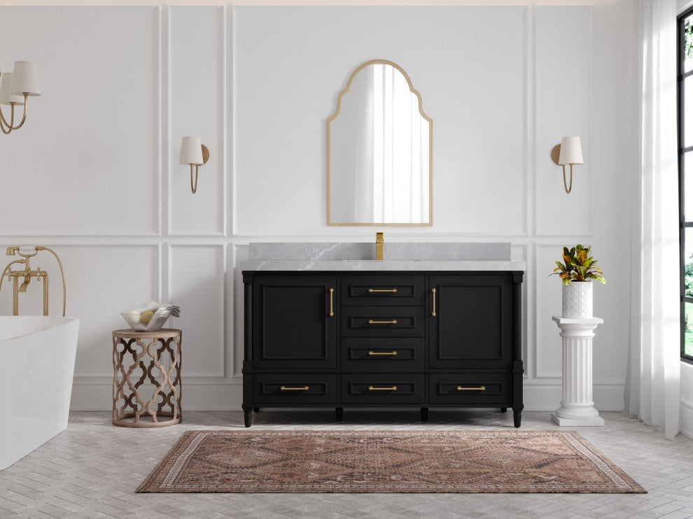Aberdeen 60 Double Bathroom Vanity in Black 2" Pearl Gray