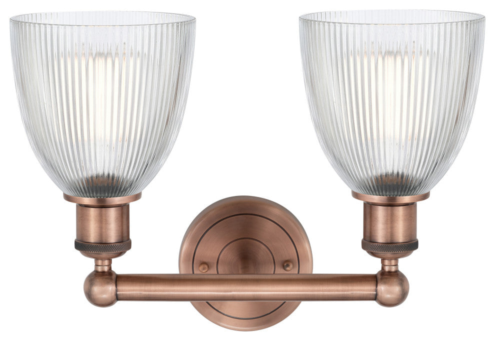 Castile 2-Light 15" Bath Vanity Light, Antique Copper Finish, Clear Shade